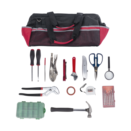 Kit de herramientas de reparación con 15 piezas, incluye maleta de herramientas.