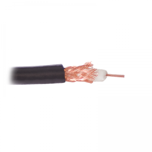 Cable RG59, conductor central de alambre de cobre calibre 22, blindado de malla trenzada de cobre 80%, aislante de polietileno sólido.