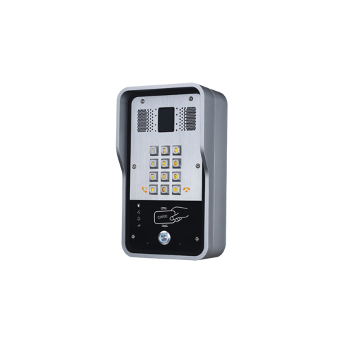 Portero IP  2 lineas SIP con relevador integrado y lector RFID para acceso por clave numérica, tarjeta o llamada remota, PoE