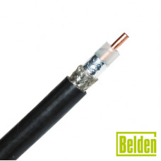 Cable Coaxial Belden tipo RG-8/U, Conductor Central de 2.74 mm en Cobre Sólido Cal. 10, con 90% de Blindaje de Malla Trenzada de Cobre Estañada + Cinta Duobond® II, Aislamiento de Polietileno Semi-sólido, Forro de PVC