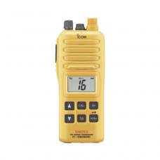 Radio Portátil Marino, 2W, cumple con las regulaciones GMDSS, Tx:156.025-157.425MHz, Rx:156.050-163.275MHz, sumergible IPX7 incluye: antena, batería, cargador y clip