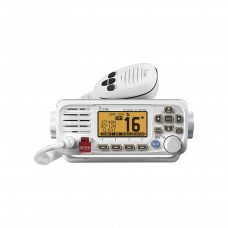 Radio móvil marino ICOM, color blanco, Tx: 156.025 - 157.425 MHz, Rx: 156.050 - 163.275 MHz, 25W de potencia, sumergible IPX7 incluye micrófono y cable de alimentación