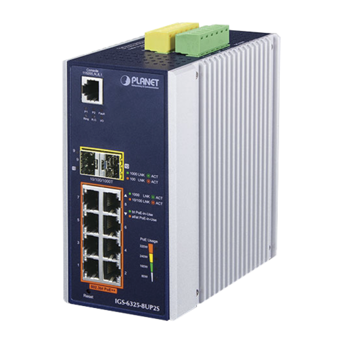 Switch Industrial Administrable Capa 3, 8 Puertos Gigabit PoE 802.3bt+, 2 Puertos 1 G / 2.5 G SFP+