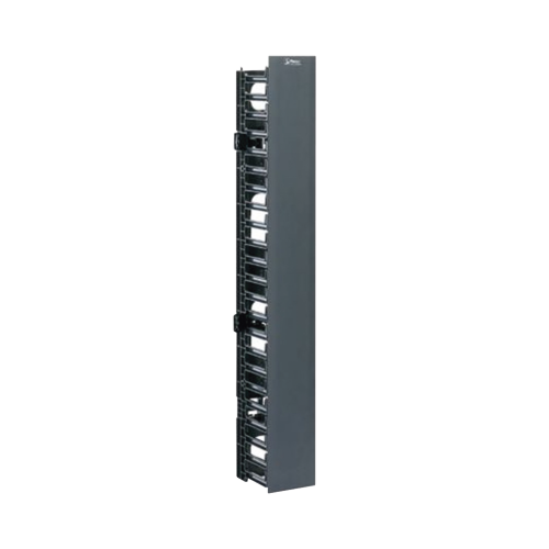 Organizador Vertical Sencillo para Rack Abierto de 45 Unidades, Capacidad de 131 Cables (Cat6), 125 mm de Ancho, Color Negro