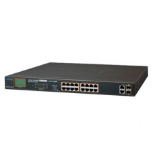 Switch no administrable PoE+ Aslamiento VLAN de 16 puertos + 2 combo TP/SFP Gigabit y Pantalla